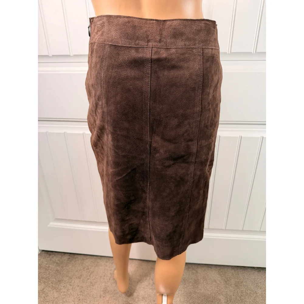 Women's Eddy & Co Chocolate Brown Genuine Suede Pencil Skirt 2P Quiet Luxury Y2K